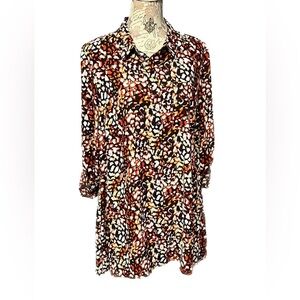 DR2‎ Brown, red & orange abstract print tunic blouse size L.